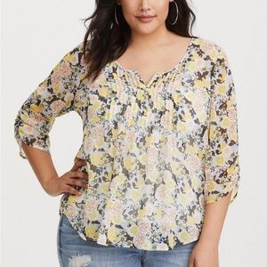 Torrid Size 3 Chiffon Pintuck Blouse - Yellow Floral